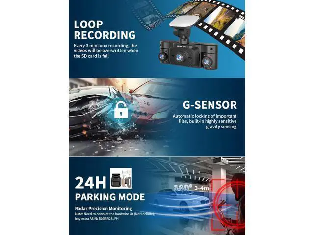 Alt view image 4 of 7 - Dash Cam Front and Rear Inside, 360° Dash Camera for Cars 4 Channel 2K FHD Mini Dashcam, Car Camera Built-in WiFi GPS, Free 64G Card, Voice Control, Night Vision WDR/HDR, 24/7 Parking Mode V50-4CH