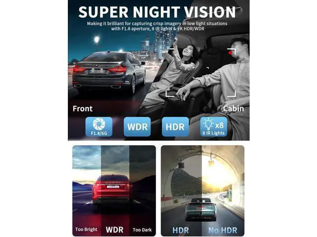 Alt view image 5 of 7 - Dash Cam Front and Rear Inside, 360° Dash Camera for Cars 4 Channel 2K FHD Mini Dashcam, Car Camera Built-in WiFi GPS, Free 64G Card, Voice Control, Night Vision WDR/HDR, 24/7 Parking Mode V50-4CH
