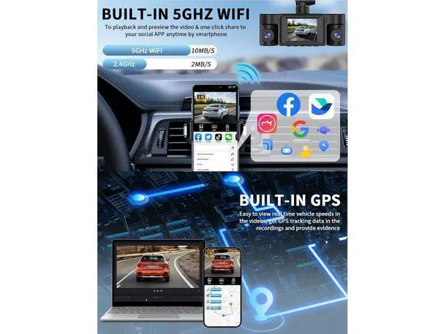 Alt view image 6 of 7 - Dash Cam Front and Rear Inside, 360° Dash Camera for Cars 4 Channel 2K FHD Mini Dashcam, Car Camera Built-in WiFi GPS, Free 64G Card, Voice Control, Night Vision WDR/HDR, 24/7 Parking Mode V50-4CH