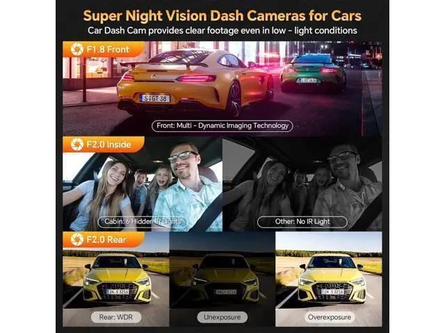 Alt view image 3 of 7 - 3 Channel 4K Dash Cam Front Rear and Inside with 5G WiFi & APP Control, 4K/2.5K+1080P+1080P Dashcam for Car, Dash Camera with 64GB Card, 24H Parking Monitor, Night Vision, Loop Recording, G-Sensor
