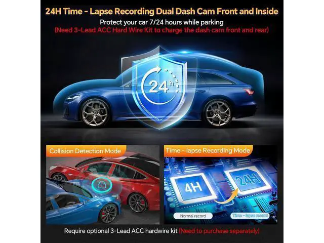 Alt view image 5 of 7 - 3 Channel 4K Dash Cam Front Rear and Inside with 5G WiFi & APP Control, 4K/2.5K+1080P+1080P Dashcam for Car, Dash Camera with 64GB Card, 24H Parking Monitor, Night Vision, Loop Recording, G-Sensor