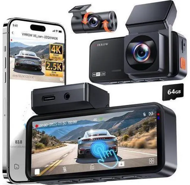 Main image of Dash Cam Front and Rear: 4K+2.5K Dash Camera for Cars with Touch Screen 3.39" - Dashcam with WiFi APP Control 64GB Parking Mode Night Vision Loop Recording Emergency Lock (X5)