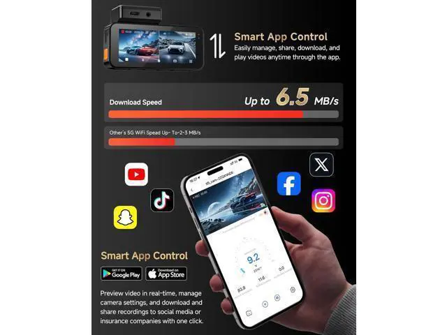 Alt view image 5 of 7 - Dash Cam Front and Rear: 4K+2.5K Dash Camera for Cars with Touch Screen 3.39" - Dashcam with WiFi APP Control 64GB Parking Mode Night Vision Loop Recording Emergency Lock (X5)