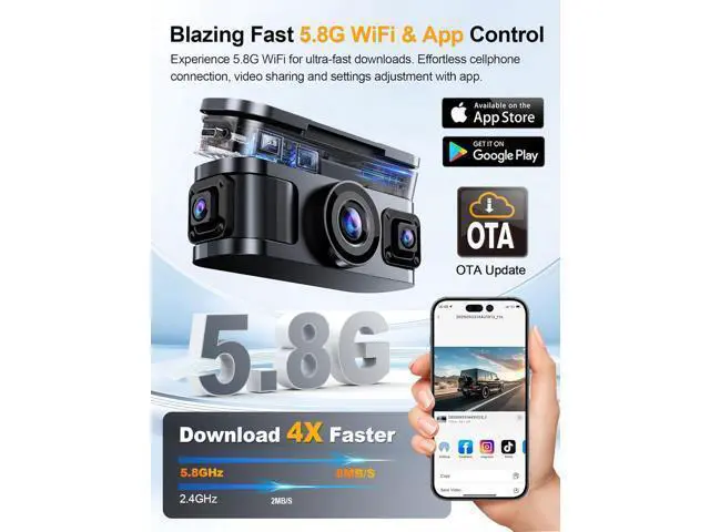 Alt view image 3 of 7 - 360° View 4K 4 Channel Dash Cam Front and Rear Inside Left Right, Built-in GPS, 5.8GHz WiFi, Car Dash Camera for Cars with App Connect, Support Parking Mode, G-Sensor, Free 128GB Card