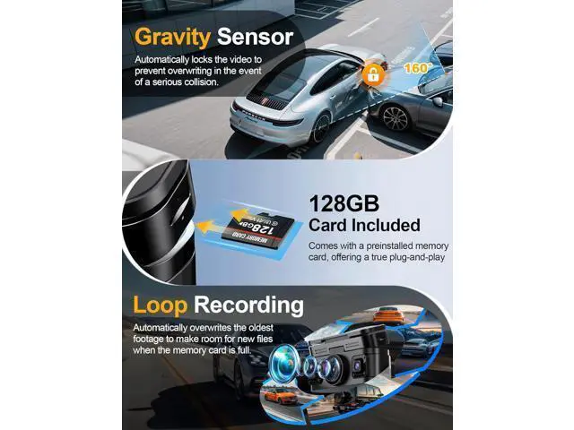 Alt view image 6 of 7 - 360° View 4K 4 Channel Dash Cam Front and Rear Inside Left Right, Built-in GPS, 5.8GHz WiFi, Car Dash Camera for Cars with App Connect, Support Parking Mode, G-Sensor, Free 128GB Card