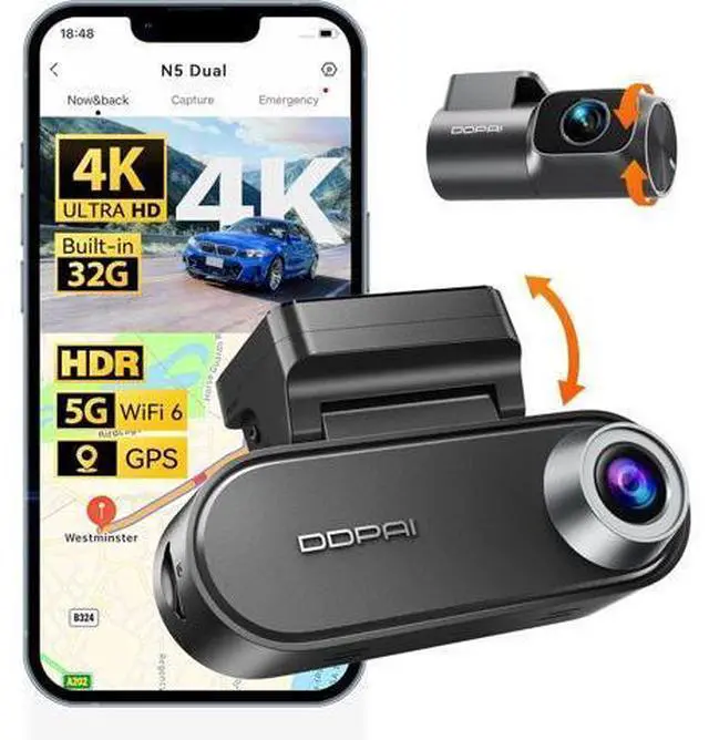 Main image of DDPAI 4K Dash Cam Front and Rear, 2160P+1080P Car Dash Camera, GPS 5G WiFi Dashcam for Cars, Free eMMC 32G Dual Storage Support 512G,Radar Motion Detection,Night Vision,72 Hour Parking Mode, N5 Dual