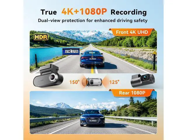 Alt view image 2 of 7 - DDPAI 4K Dash Cam Front and Rear, 2160P+1080P Car Dash Camera, GPS 5G WiFi Dashcam for Cars, Free eMMC 32G Dual Storage Support 512G,Radar Motion Detection,Night Vision,72 Hour Parking Mode, N5 Dual
