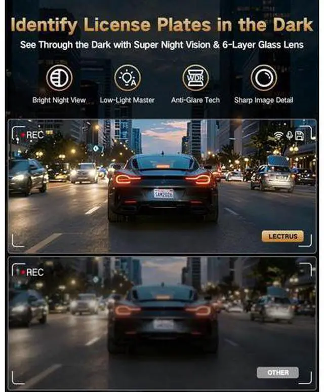Alt view image 5 of 7 - 4K Dash Cam Front and Rear Inside, 3-Channel Cars Camera Dash with 170° Wide Angle, Free 64GB SD Card, 5.8GHz WiFi, Night Vision, G-Sensor, Loop Recording, Parking Monitor, USB C, Max 256GB