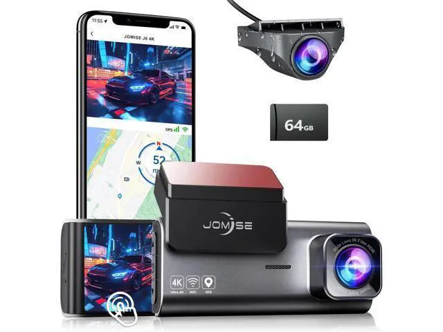 Main image of JOMISE 4K Dash Cam Front and Rear, 3.16 IPS Touch Screen, 64GB Card Included, Dual Dash Camera for Cars, Built-in GPS Wi-Fi, UHD 2160P Night Vision, WDR, 24H Parking Monitor (J6)