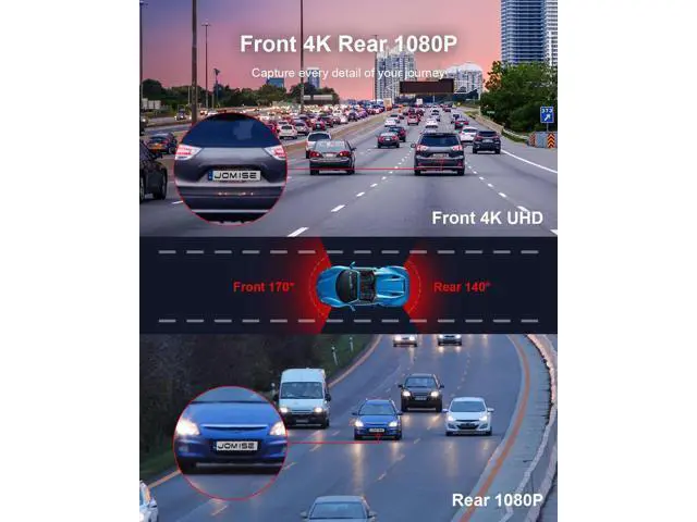 Alt view image 4 of 6 - JOMISE 4K Dash Cam Front and Rear, 3.16 IPS Touch Screen, 64GB Card Included, Dual Dash Camera for Cars, Built-in GPS Wi-Fi, UHD 2160P Night Vision, WDR, 24H Parking Monitor (J6)