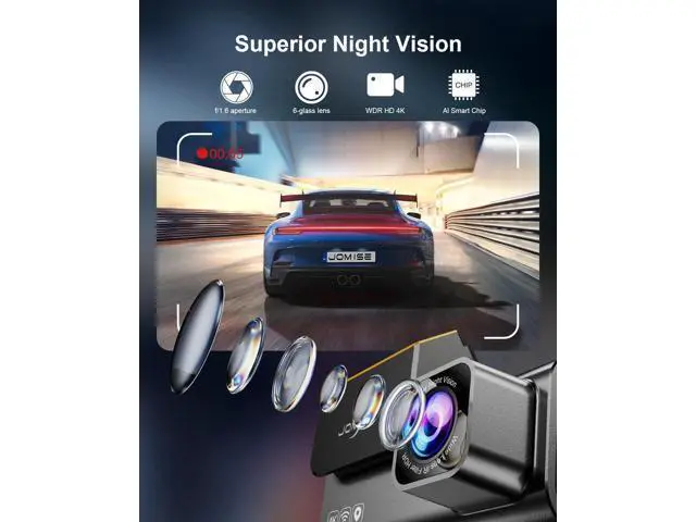 Alt view image 3 of 6 - JOMISE 4K Dash Cam Front and Rear, 3.16 IPS Touch Screen, 64GB Card Included, Dual Dash Camera for Cars, Built-in GPS Wi-Fi, UHD 2160P Night Vision, WDR, 24H Parking Monitor (J6)