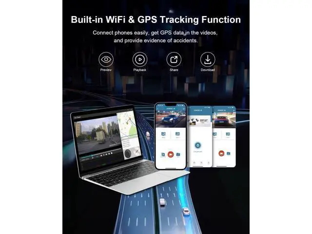 Alt view image 5 of 6 - JOMISE 4K Dash Cam Front and Rear, 3.16 IPS Touch Screen, 64GB Card Included, Dual Dash Camera for Cars, Built-in GPS Wi-Fi, UHD 2160P Night Vision, WDR, 24H Parking Monitor (J6)