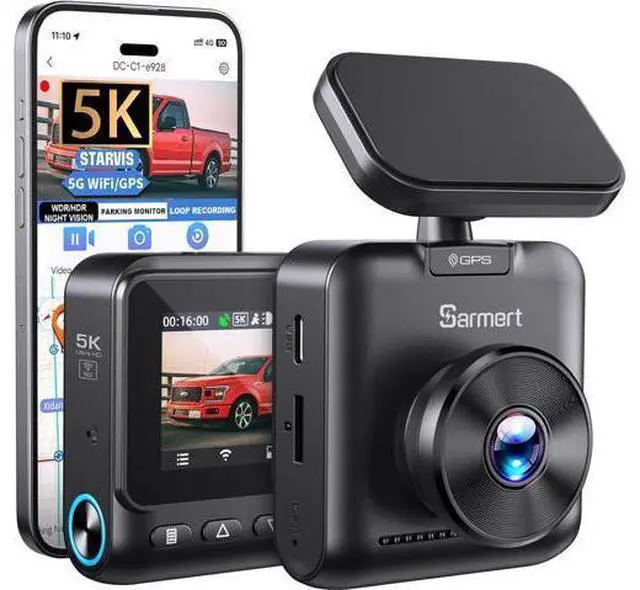 Main image of Sarmert C1 5K Dash Cam Front - Built-in GPS and 5G WiFi, Sony STARVIS Sensor, HDR Night Vision Car Camera, 5K/4K/2.5K UHD Dash Camera for Cars, Loop Recording, WDR, G-Sensor, 24H Parking Mode