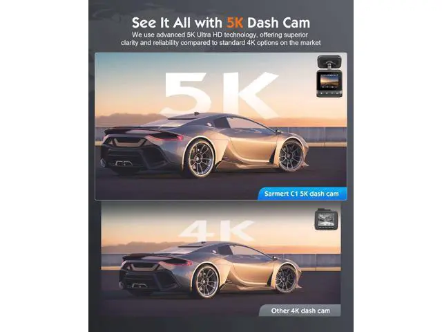 Alt view image 5 of 7 - Sarmert C1 5K Dash Cam Front - Built-in GPS and 5G WiFi, Sony STARVIS Sensor, HDR Night Vision Car Camera, 5K/4K/2.5K UHD Dash Camera for Cars, Loop Recording, WDR, G-Sensor, 24H Parking Mode