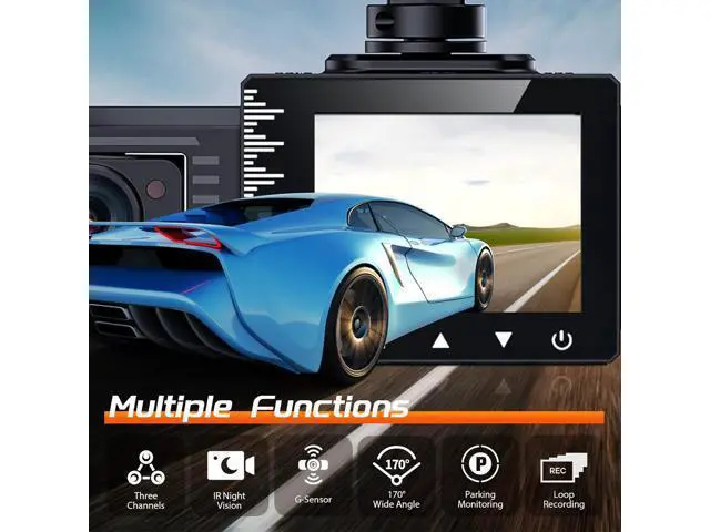 Alt view image 2 of 7 - iiwey T1-pro Dash Cam Front and Rear Inside 3 Channel 1080P, Adjustable Lens Dash Camera for Cars with 8 IR Lamps Night Vision, Three Ways Triple Car Camera, Loop Recording, G-Sensor, Parking Monitor