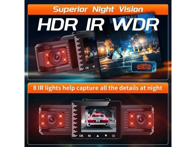 Alt view image 4 of 7 - iiwey T1-pro Dash Cam Front and Rear Inside 3 Channel 1080P, Adjustable Lens Dash Camera for Cars with 8 IR Lamps Night Vision, Three Ways Triple Car Camera, Loop Recording, G-Sensor, Parking Monitor