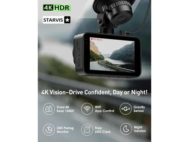 Alt view image 2 of 7 - GMAIPOP Dash Cam Front and Rear,4K+2K Dash Camera for Cars with STARVIS Sensor,Built in 5GHz Wi-Fi, Free 64GB Card Included, Dual Dashbord Dashcam,Night Vision,Emergency Lock, Parking Mode