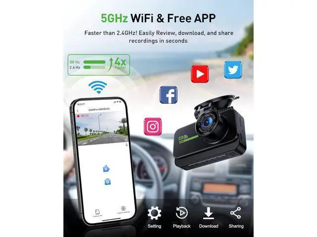 Alt view image 5 of 7 - GMAIPOP Dash Cam Front and Rear,4K+2K Dash Camera for Cars with STARVIS Sensor,Built in 5GHz Wi-Fi, Free 64GB Card Included, Dual Dashbord Dashcam,Night Vision,Emergency Lock, Parking Mode