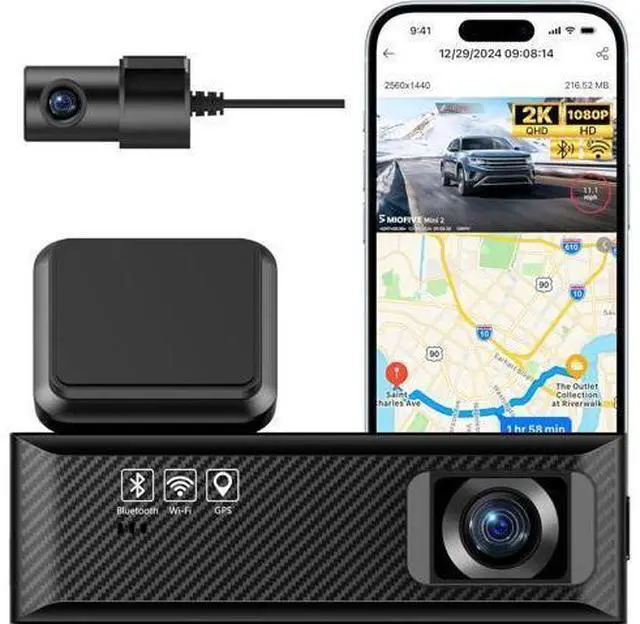 Main image of Miofive Dash Cam Mini 2, 2K+1080P FHD, Built-in Wi-Fi GPS Smart Dash Camera for Cars, 125° Wide-Angle FOV, HDR, Night Vision, G-Sensor, iOS/Android App, Loop Recording, Parking Monitor, Time-Lapse