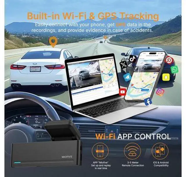 Alt view image 3 of 7 - Miofive Dash Cam Mini 2, 2K+1080P FHD, Built-in Wi-Fi GPS Smart Dash Camera for Cars, 125° Wide-Angle FOV, HDR, Night Vision, G-Sensor, iOS/Android App, Loop Recording, Parking Monitor, Time-Lapse