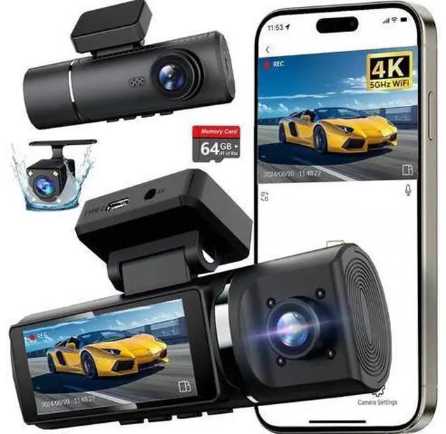 Main image of 3 Channel 4K Dash Cam Front and Rear Inside, Built-in 5G WiFi, 4K+1080P+1080P Dash Camera for Cars with 64GB Card, Dashcam with Loop Recording,24H Parking Monitor,Night Vision,Support 512GB Max Silver