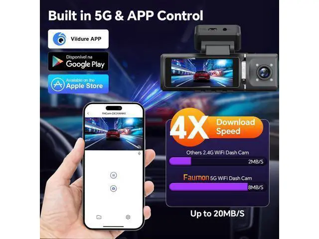 Alt view image 5 of 7 - 3 Channel 4K Dash Cam Front and Rear Inside, Built-in 5G WiFi, 4K+1080P+1080P Dash Camera for Cars with 64GB Card, Dashcam with Loop Recording,24H Parking Monitor,Night Vision,Support 512GB Max Silver