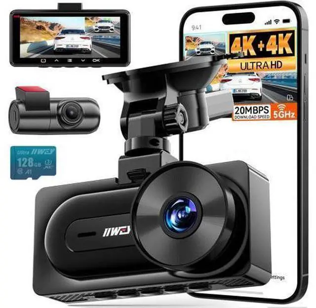 Main image of IIWEY 4K+4K Dash Cam Front and Rear, Dual STARVIS Sensor, 5G WiFi-6 (up to 20MB/s) with App, 128G SD Card Included, GPS, Dash Camera for Cars with 24/7 Parking Mode, 3.18 Inch IPS, 170° Wide Angle