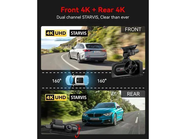 Alt view image 2 of 7 - IIWEY 4K+4K Dash Cam Front and Rear, Dual STARVIS Sensor, 5G WiFi-6 (up to 20MB/s) with App, 128G SD Card Included, GPS, Dash Camera for Cars with 24/7 Parking Mode, 3.18 Inch IPS, 170° Wide Angle