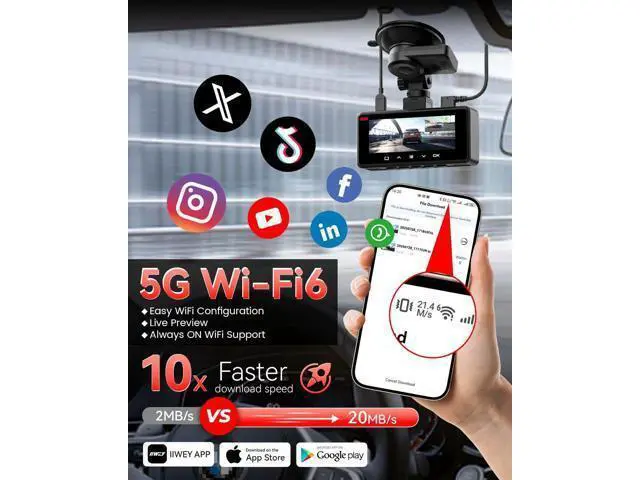 Alt view image 4 of 7 - IIWEY 4K+4K Dash Cam Front and Rear, Dual STARVIS Sensor, 5G WiFi-6 (up to 20MB/s) with App, 128G SD Card Included, GPS, Dash Camera for Cars with 24/7 Parking Mode, 3.18 Inch IPS, 170° Wide Angle