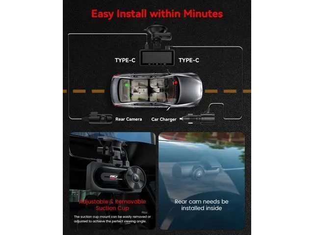 Alt view image 7 of 7 - IIWEY 4K+4K Dash Cam Front and Rear, Dual STARVIS Sensor, 5G WiFi-6 (up to 20MB/s) with App, 128G SD Card Included, GPS, Dash Camera for Cars with 24/7 Parking Mode, 3.18 Inch IPS, 170° Wide Angle