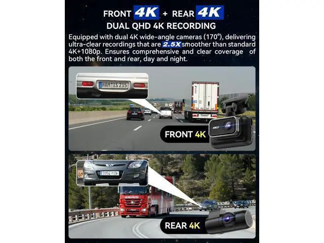 Alt view image 2 of 7 - IIWEY 4K+4K Dash Cam Front and Rear, 5G Wi-Fi 64GB SD Card Included, STARVIS Dash Camera for Cars, 3 Inch IPS Screen, Dual Channel HDR Night Vision, 24H Parking Mode, 170° Widude Angle, G-Sensor