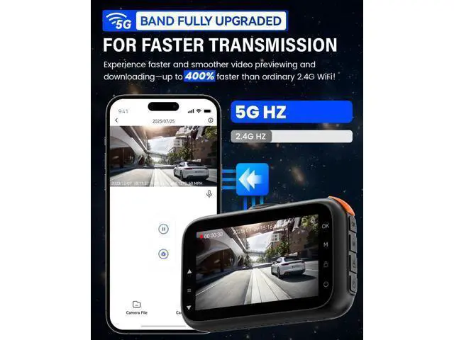 Alt view image 5 of 7 - IIWEY 4K+4K Dash Cam Front and Rear, 5G Wi-Fi 64GB SD Card Included, STARVIS Dash Camera for Cars, 3 Inch IPS Screen, Dual Channel HDR Night Vision, 24H Parking Mode, 170° Widude Angle, G-Sensor