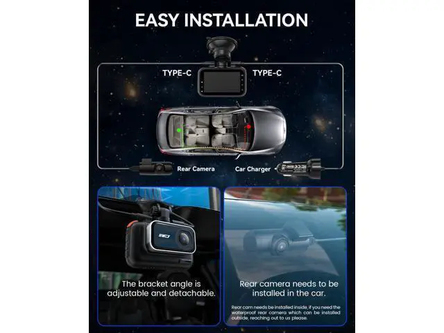Alt view image 7 of 7 - IIWEY 4K+4K Dash Cam Front and Rear, 5G Wi-Fi 64GB SD Card Included, STARVIS Dash Camera for Cars, 3 Inch IPS Screen, Dual Channel HDR Night Vision, 24H Parking Mode, 170° Widude Angle, G-Sensor