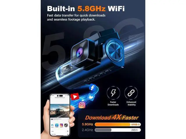 Alt view image 3 of 7 - 4K 3 Channel Dash Cam Front and Rear Inside, Built-in 5.8GHz WiFi GPS, 64GB Card Included, 4K+1080P+1080P Dash Camera for Cars, 3.18'' IPS Screen Dashcam with G-Sensor, 24H Parking Monitor
