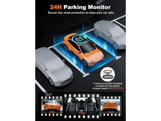 Alt view image 7 of 7 - 4K 3 Channel Dash Cam Front and Rear Inside, Built-in 5.8GHz WiFi GPS, 64GB Card Included, 4K+1080P+1080P Dash Camera for Cars, 3.18'' IPS Screen Dashcam with G-Sensor, 24H Parking Monitor