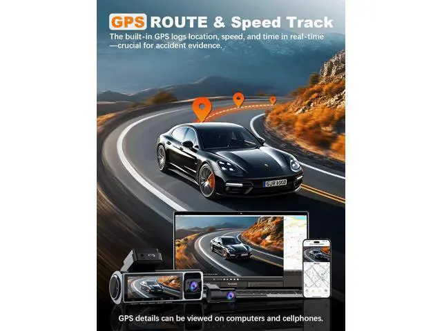 Alt view image 4 of 7 - 4K 3 Channel Dash Cam Front and Rear Inside, Built-in 5.8GHz WiFi GPS, 64GB Card Included, 4K+1080P+1080P Dash Camera for Cars, 3.18'' IPS Screen Dashcam with G-Sensor, 24H Parking Monitor