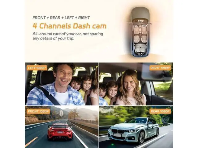 Alt view image 2 of 7 - 360 Degree View 4 Channel Dash Cam Front and Rear Inside Left Right, Dash Camera for Cars, 1080P Full HD 170 Deg Wide Angle Dashboard Camera with 64GB Card,G-Sensor,Loop RecordingNight Vision