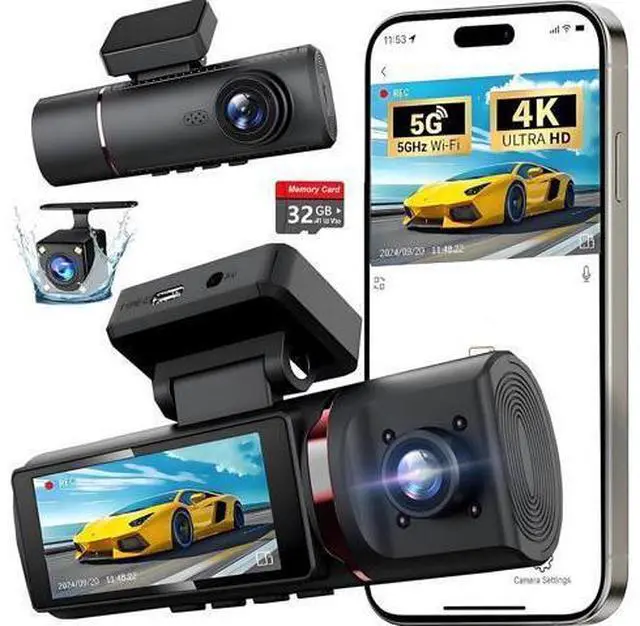 Main image of 3 Channel 4K WiFi Dash Cam, 4K+1080P+1080P Front Inside and Rear, Triple Dash Camera with 32GB Card, APP Control, G-Sensor, 24 Hours Parking Mode, Loop Recording, Night Vision