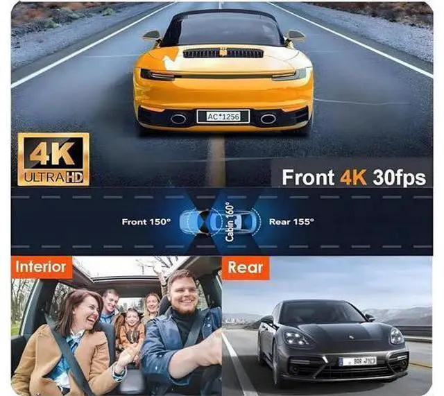 Alt view image 2 of 7 - 3 Channel 4K WiFi Dash Cam, 4K+1080P+1080P Front Inside and Rear, Triple Dash Camera with 32GB Card, APP Control, G-Sensor, 24 Hours Parking Mode, Loop Recording, Night Vision