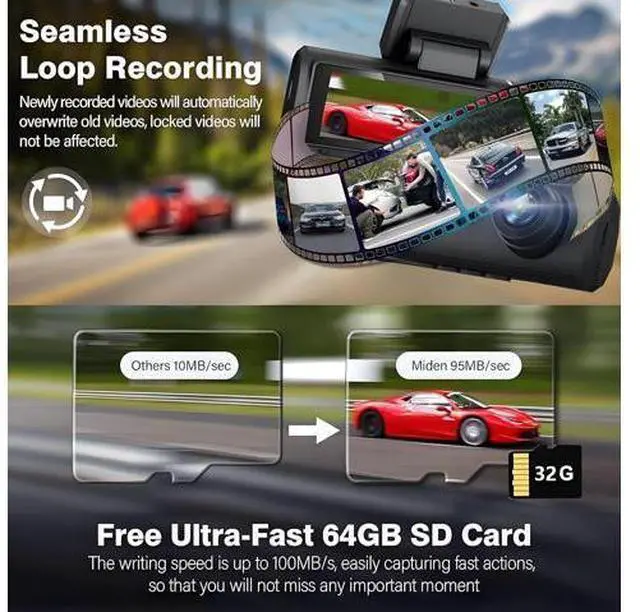 Alt view image 5 of 7 - 3 Channel 4K WiFi Dash Cam, 4K+1080P+1080P Front Inside and Rear, Triple Dash Camera with 32GB Card, APP Control, G-Sensor, 24 Hours Parking Mode, Loop Recording, Night Vision