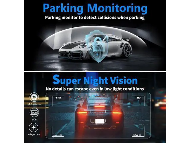 Alt view image 7 of 7 - 4K Dual Channel Dash Cam Front and Rear, Free 64GB Card Included, 5.8GHz WiFi Dash Camera for Cars, Built-in GPS, G-Sensor, 170°Wide Angle, 3" IPS Screen, 24H Parking Mode, Support 512GB Max