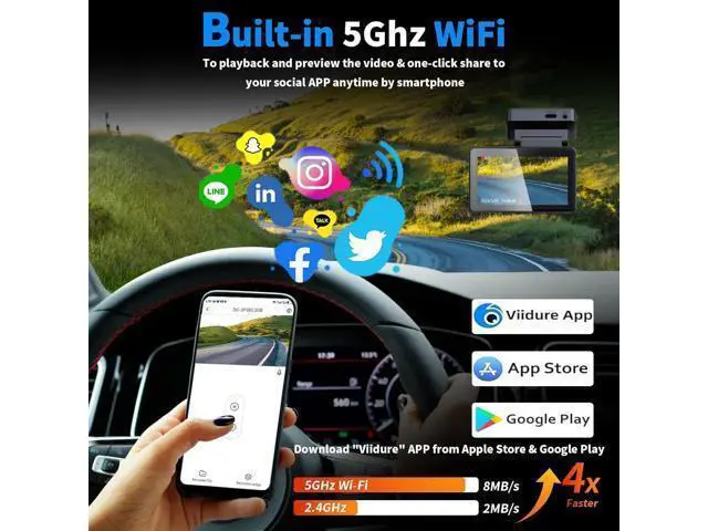 Alt view image 3 of 7 - 4K Dual Channel Dash Cam Front and Rear, Free 64GB Card Included, 5.8GHz WiFi Dash Camera for Cars, Built-in GPS, G-Sensor, 170°Wide Angle, 3" IPS Screen, 24H Parking Mode, Support 512GB Max