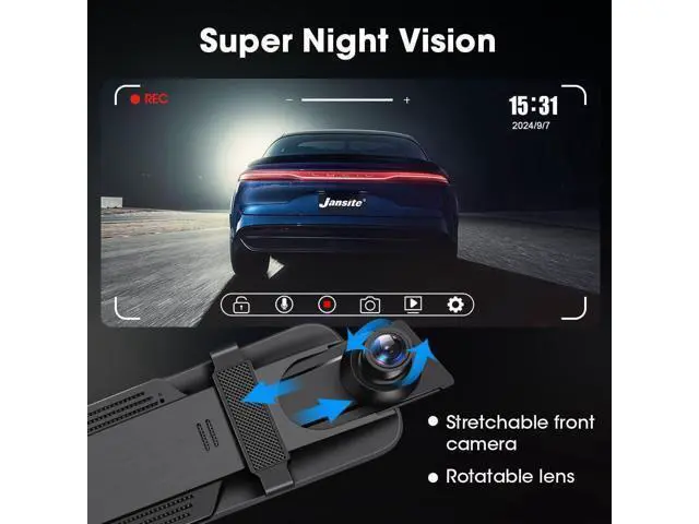 Alt view image 4 of 7 - Upgraded 10'' Rear View Mirror Camera Mirror Dash Cam Front and Rear 1080P Backup Camera Full Touch Screen w Loop Recording, G-Sensor Night Vision 170° Wide Angle