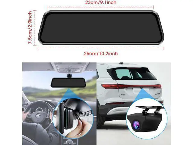 Alt view image 7 of 7 - Upgraded 10'' Rear View Mirror Camera Mirror Dash Cam Front and Rear 1080P Backup Camera Full Touch Screen w Loop Recording, G-Sensor Night Vision 170° Wide Angle