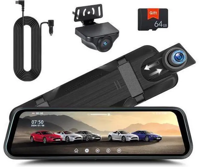 Main image of Rear View Mirror Camera, Mirror Dash Cam for Car 1080P Front & Rear Mirror Cameras 9.66 Inch HD IPS Full Touch Screen 64G Card Night Vision Motion Detection Loop Recording 24H Parking Monitor G-Sensor