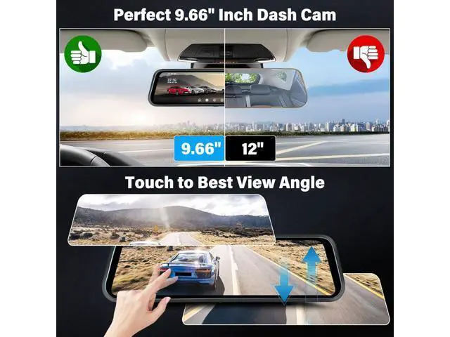 Alt view image 2 of 7 - Rear View Mirror Camera, Mirror Dash Cam for Car 1080P Front & Rear Mirror Cameras 9.66 Inch HD IPS Full Touch Screen 64G Card Night Vision Motion Detection Loop Recording 24H Parking Monitor G-Sensor