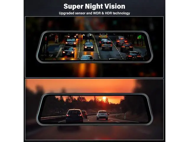 Alt view image 3 of 7 - Rear View Mirror Camera, Mirror Dash Cam for Car 1080P Front & Rear Mirror Cameras 9.66 Inch HD IPS Full Touch Screen 64G Card Night Vision Motion Detection Loop Recording 24H Parking Monitor G-Sensor
