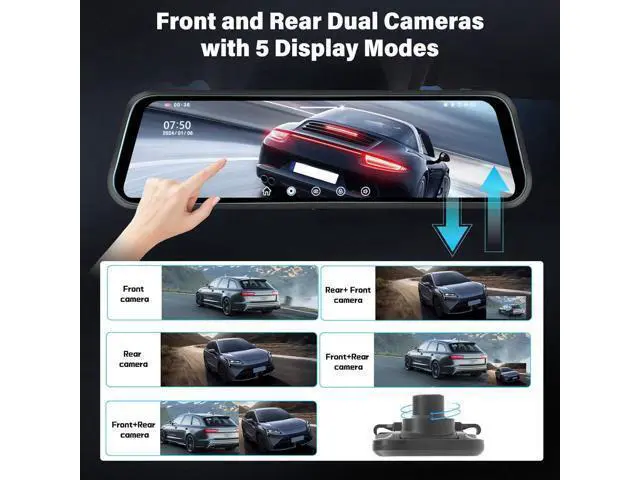Alt view image 6 of 7 - Rear View Mirror Camera, Mirror Dash Cam for Car 1080P Front & Rear Mirror Cameras 9.66 Inch HD IPS Full Touch Screen 64G Card Night Vision Motion Detection Loop Recording 24H Parking Monitor G-Sensor