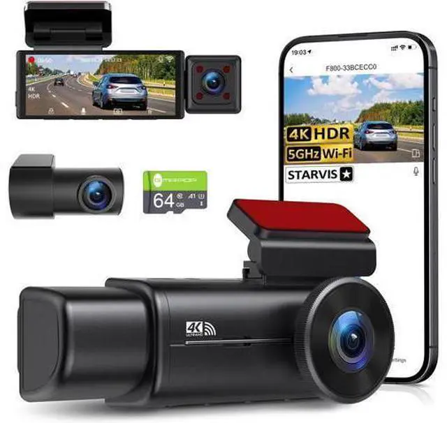 Main image of 4K 3 Channel Dash Cam, STARVIS Sensor,5GHz WiFi with 64GB Card,2160P+1080P+1080P Front and Rear Inside, Car Dash Camera with 3.16" Screen,IR Night Vision G-Sensor, HDR,24H Parking ModeBlack
