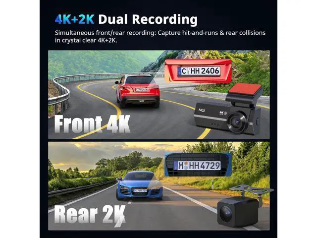Alt view image 6 of 7 - Dash Cams Front and Rear, NQJ 4K+2K Dual Dash Camera for Cars w 64GB Card, 5G Wi-Fi & App, G-Sensor, 3.2 Screen, 24H Parking Mode, 170°Wide Angle, Night Vision
